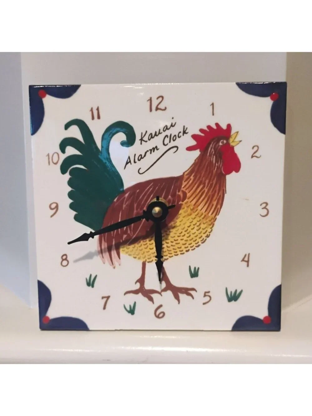Vtg Hawaii Hand Painted Rooster Ceramic Tile Kauai Alarm Clock 6" x 6" - READ - Picture 1 of 5